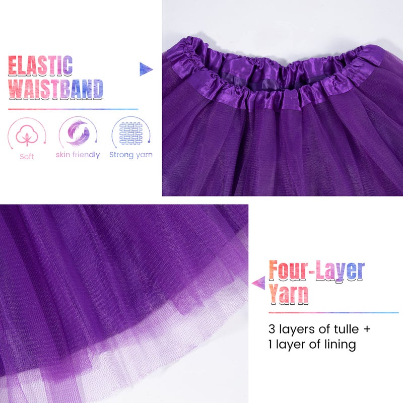 Simplicity Women Elastic 4 Layered Tulle Tutu Skirt for Marathon Running, Purple - Image 3